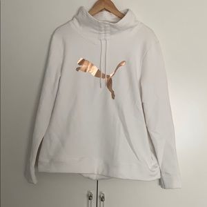 Puma White cinch-up rose gold logo hoodie